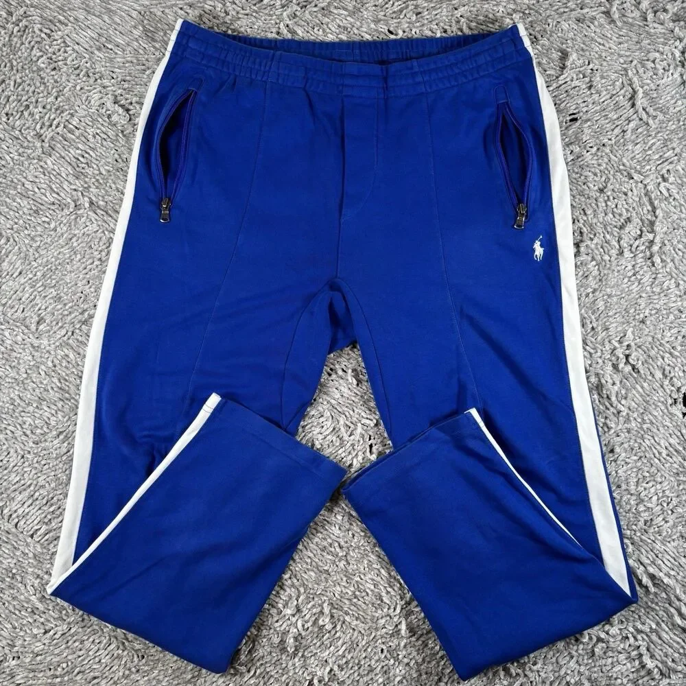 Polo Ralph Lauren Performance Joggers Mens Large Blue Zip Pockets Activewear Gym